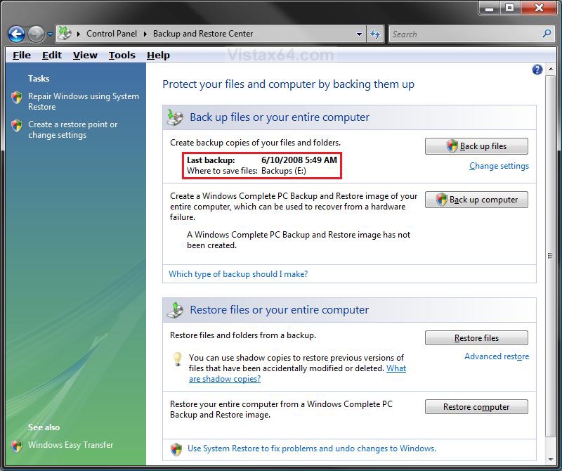 Back Up Files - Reset Last Backup Listing