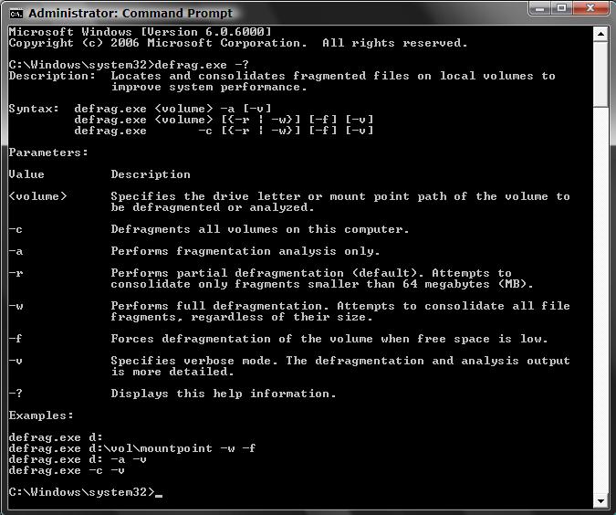 Disk Defragmenter from Command Prompt