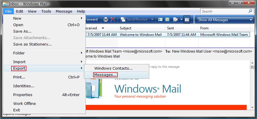 Windows Mail - Messages