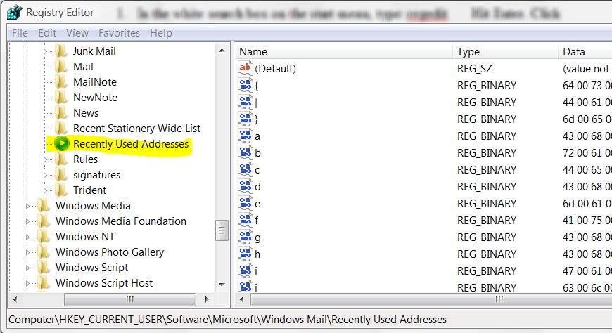 Recently Used Addresses in Windows Mail