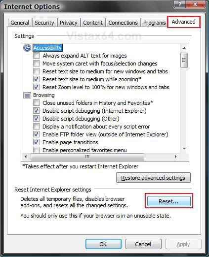 Internet Explorer - Reset | Vista Forums
