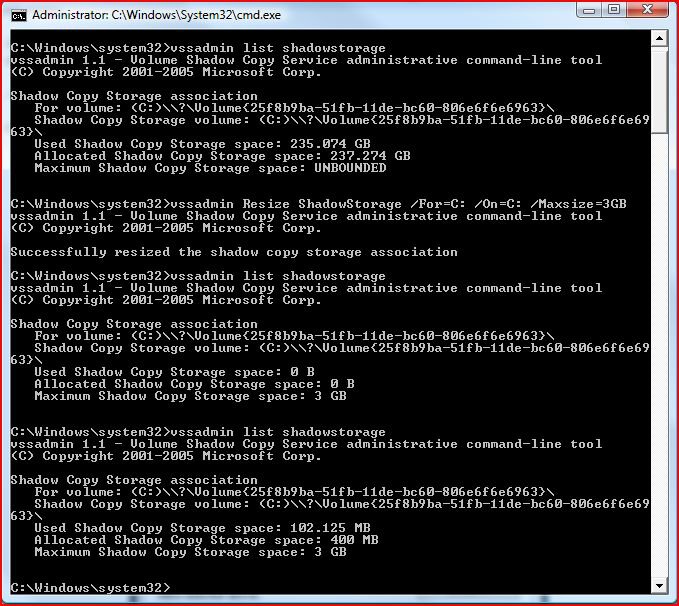 disk management snipshot 7 - shadowstorage numbers in elevated cmd prompt after resize and manua.JPG