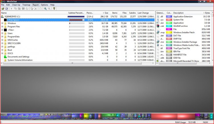 disk management snipshot 8 - WinDirStat after shadowstorage resize, 7 Dec 2009.JPG