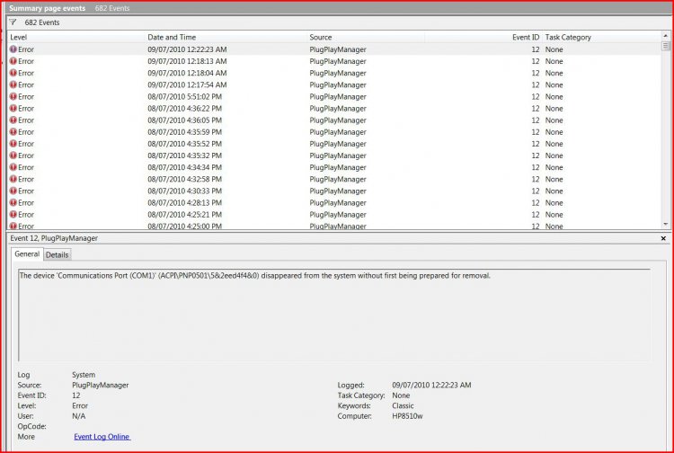 Repeated System Errors Event 12, PlugPlayManager Vista Forums