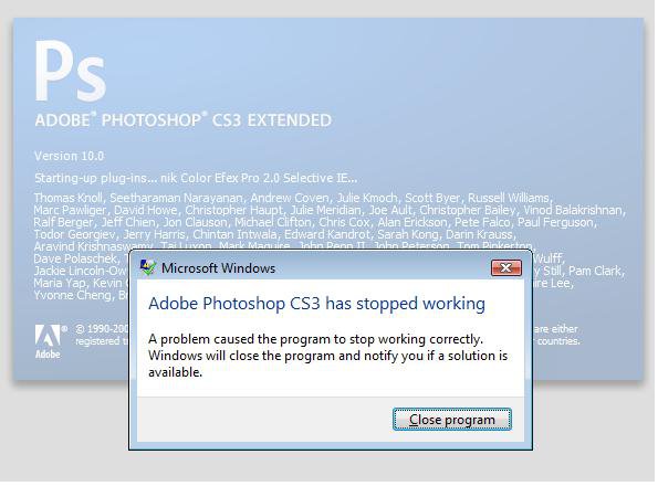 Photoshop CS3 has stopped working | Vista Forums