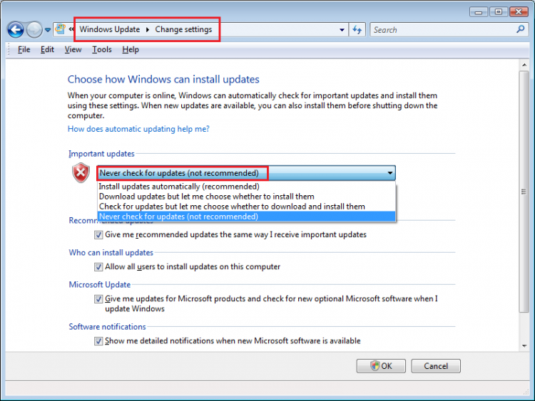 Vista SP2 WIndows Update Never Check For Updates.png