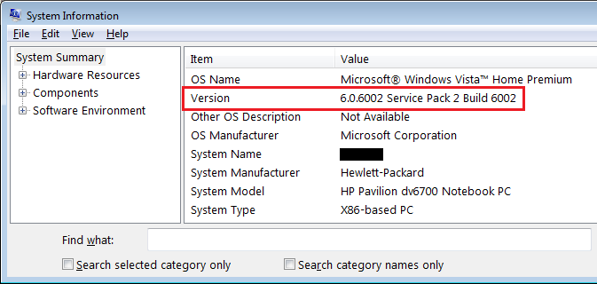 sprawdź perspektywę dodatku Service Pack