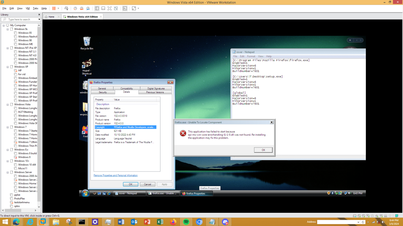 Firefox doesn't work with Windows Vista Extended Kernel