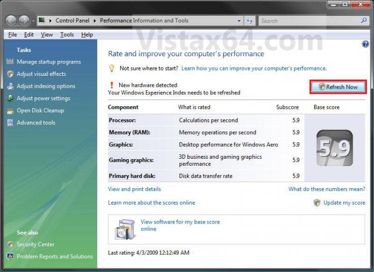 your windows experience index needs to be refreshed your windows experience index needs to be refreshed