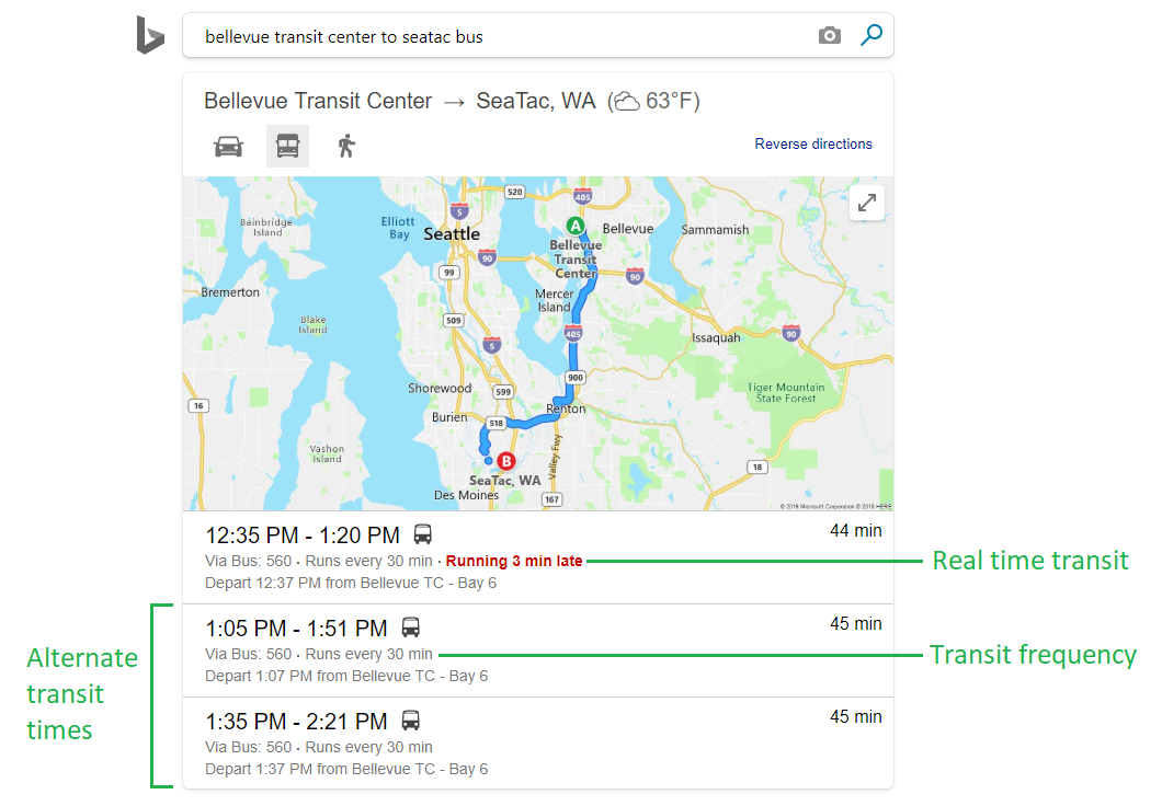 Bing Maps gets Real Time Updates, Trip Frequency, and Alternate Routes